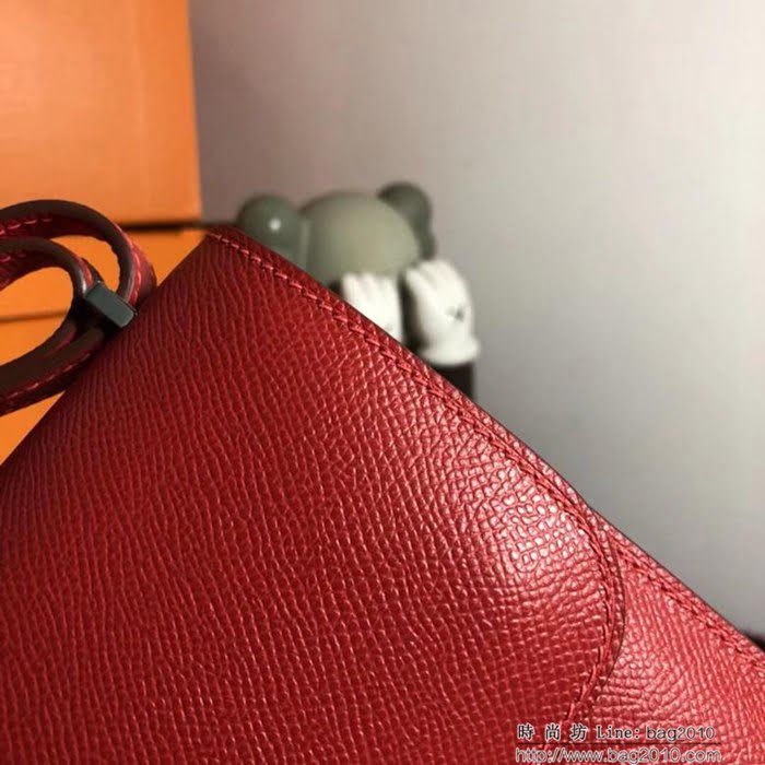 HERMES愛馬仕 空姐包 constance 國旗紅 EPSOM 18cm 銀扣 蠟線縫製 單肩斜挎包  Ama1498